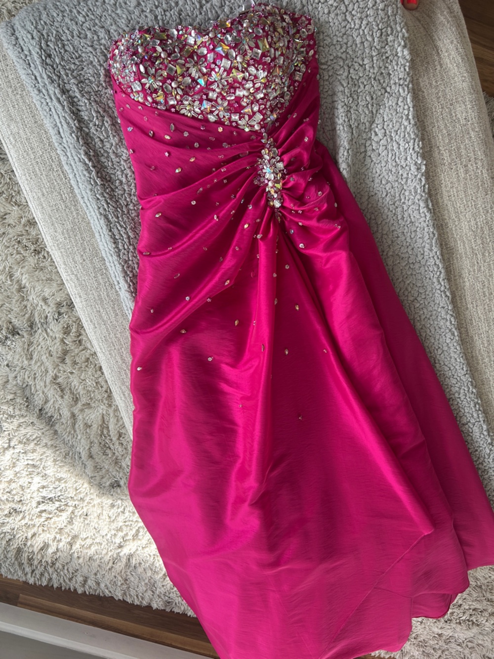 Tony Bowls Le Gala Fuchsia Sequin Ruched Evening Gown
